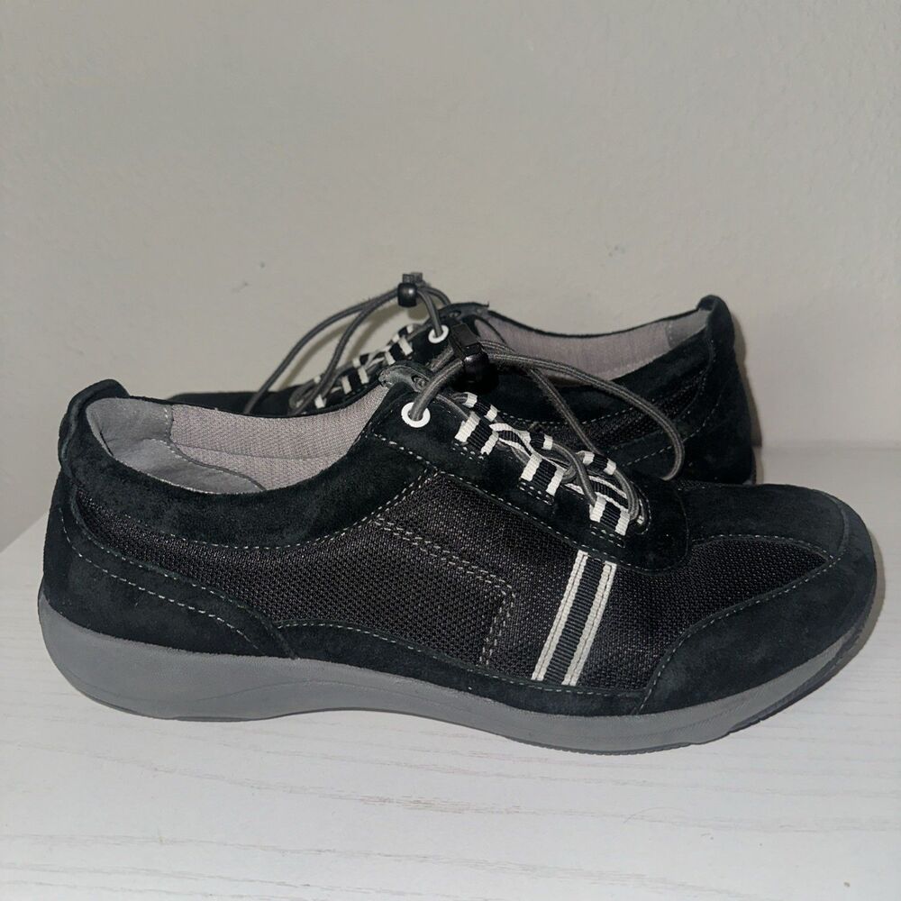 Dansko Shoes Women's 9 Athletic Bungee Lace Leather & Suede Black White Gray